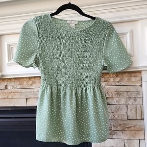 Urban Romantics Polka Dot Smocked Top (S)